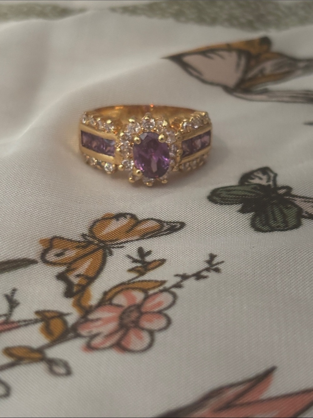 Gold Amethyst Halo Ring - Women Jewelry size 7.5